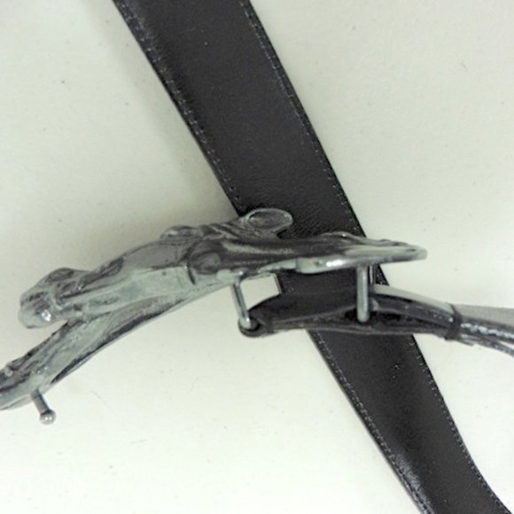 GUCCI BLACK DOUBLE HORSE HEAD LEATHER belt 28 70cm - Picture 7 of 8